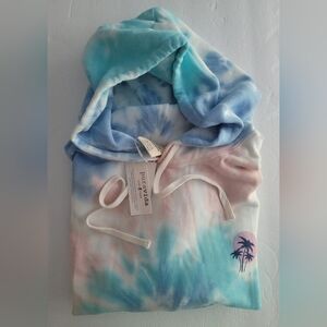 Pura Vida Surf Tour Tie-Dye Pink & Teal Blue Hoodie - NEW